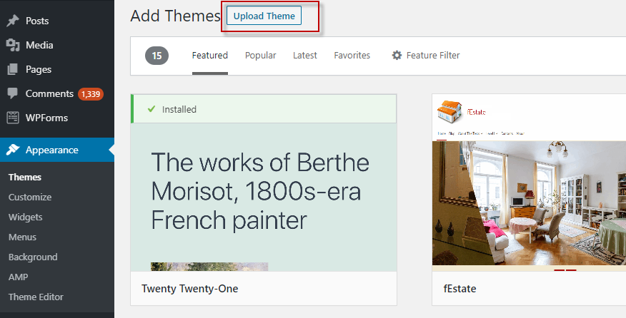 Upload WordPress theme