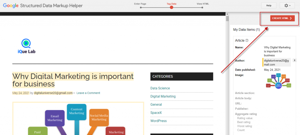 Create HTML - Schema markup