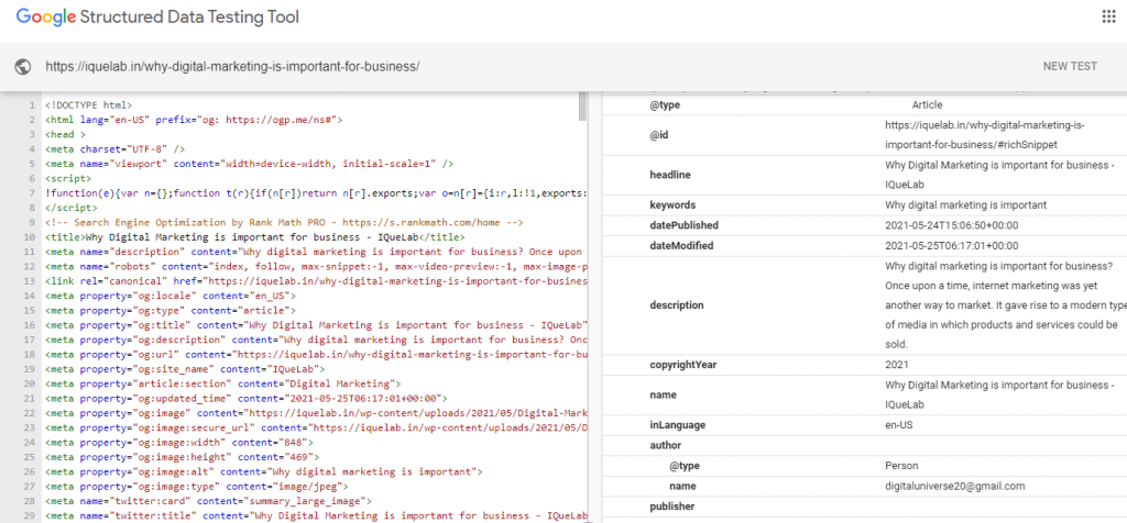 Structured Data Testing Tool