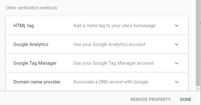 Google Search Console verification methods