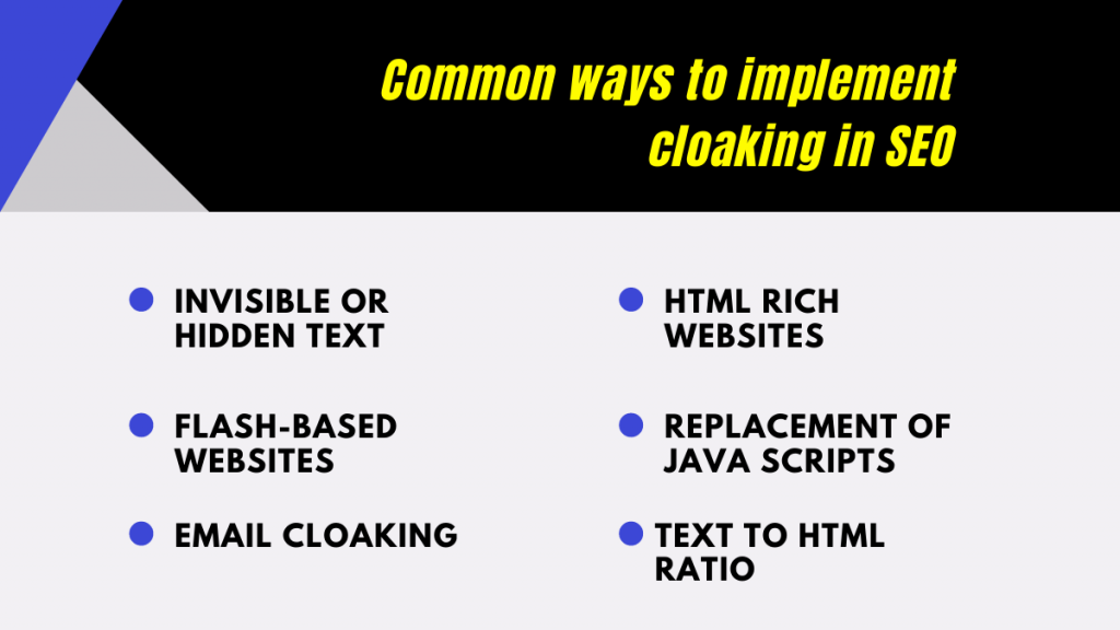 common ways to implement cloaking in SEO