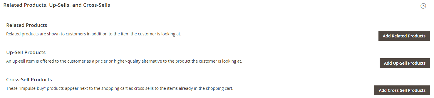 Screenshot della relativa sezione del prodotto in Magento