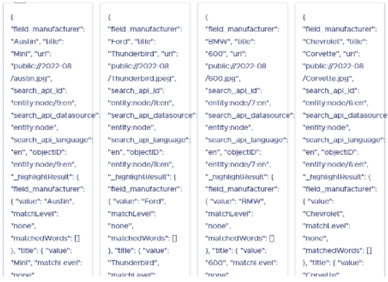 Algolia-Suchergebnisse - Rohformat