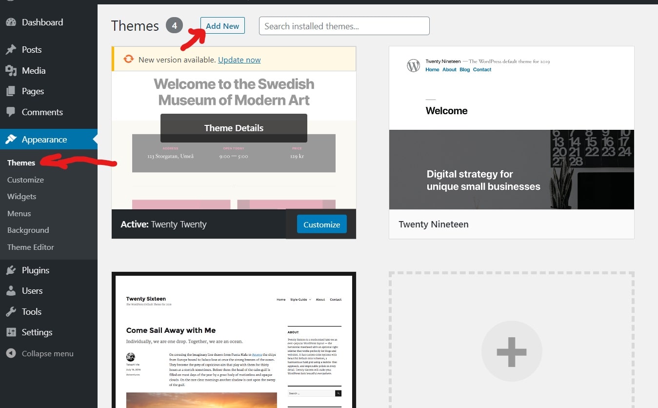 添加新的 WordPress 主題