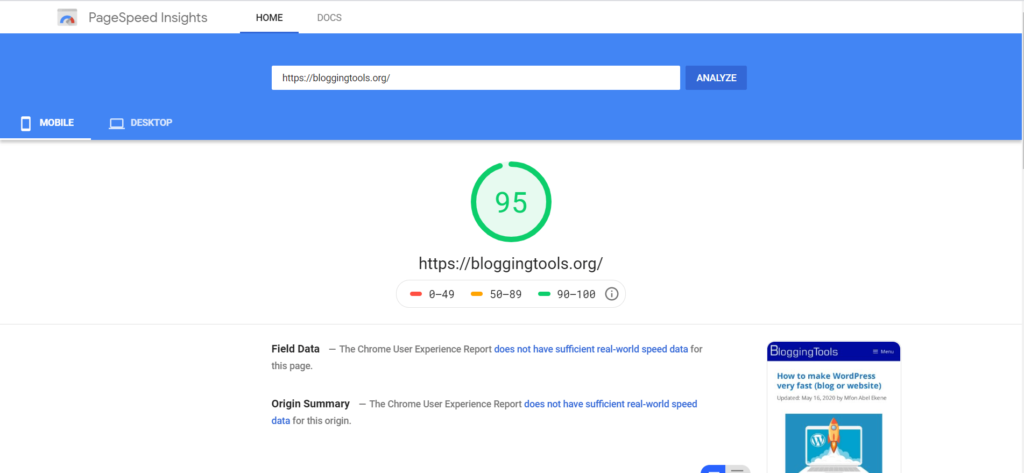 Google PageSpeed Insight 移動版