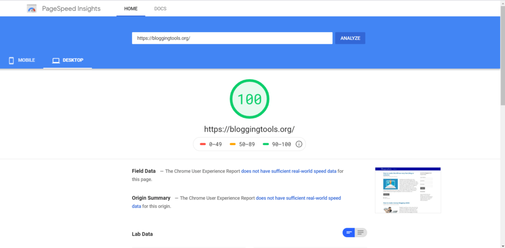 PageSpeed Insight 桌面版