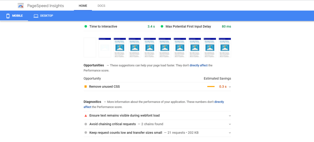 Google PageSpeed Insight Mobile 得分
