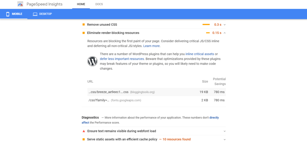PageSpeed Insight 移動版