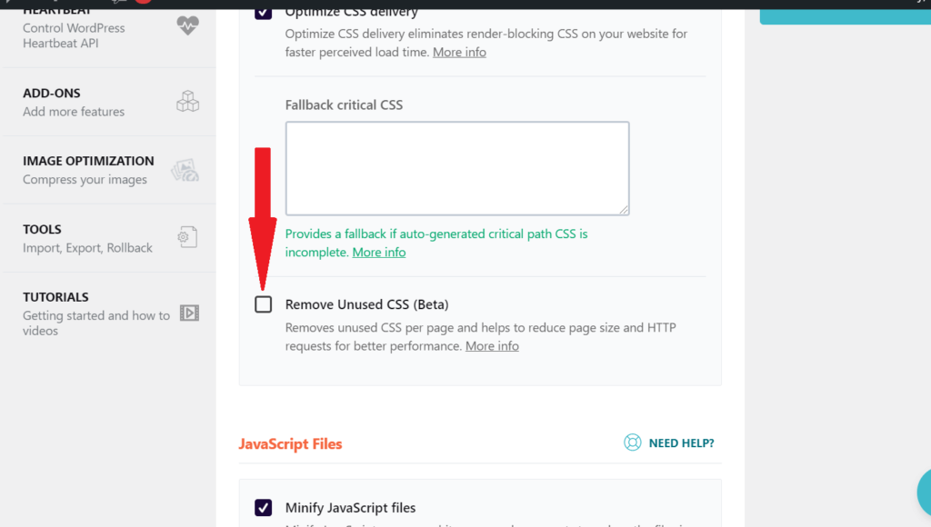 刪除未使用的 CSS WP Rocket