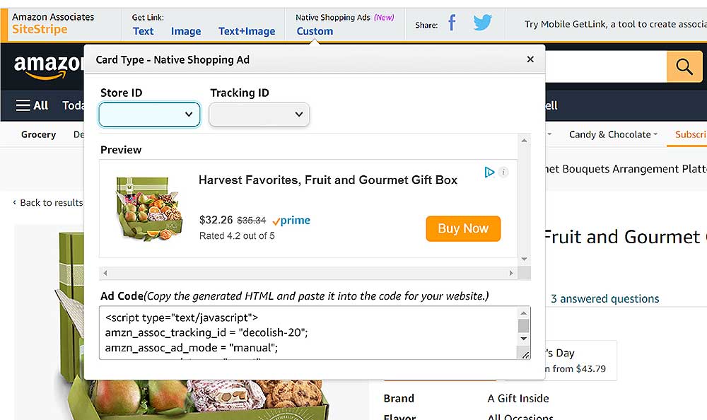 Annonce d'achat native de type carte Amazon
