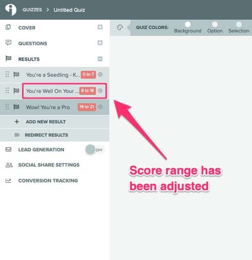 リード ジェネレーション クイズ - 13 adjusting the score range in Interact quiz maker
