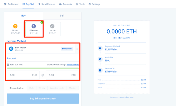 CoinBase でイーサリアムを購入する