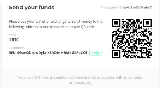 Envoyer Crypto à l'adresse définie