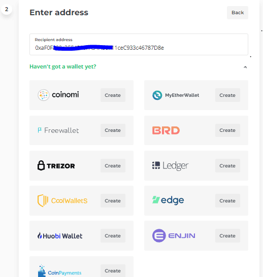 Changelly Liste des portefeuilles