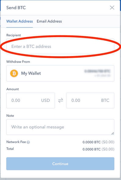 หน้าต่างส่ง Bitcoin