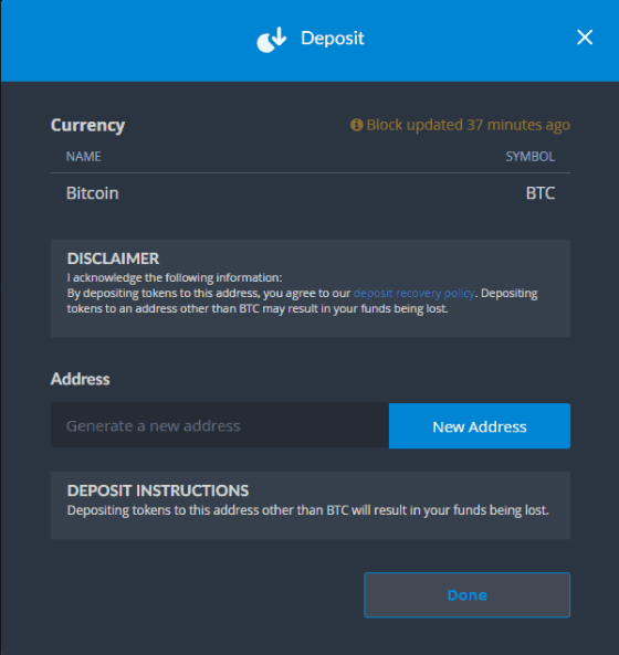 ที่อยู่เงินฝาก Bittrex