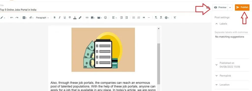 Como criar um blog no Blogspot do Google Blogger? 18 privew and publish blog post of blogger