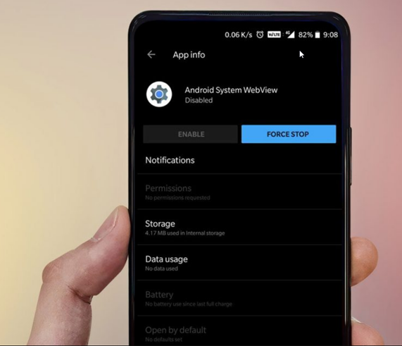 Tampilan Web Sistem Android Dinonaktifkan
