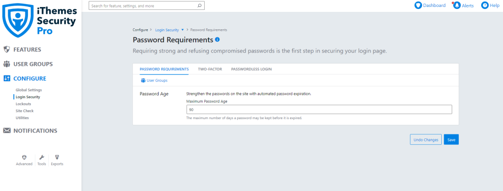 iThemes Security Pro : âge du mot de passe