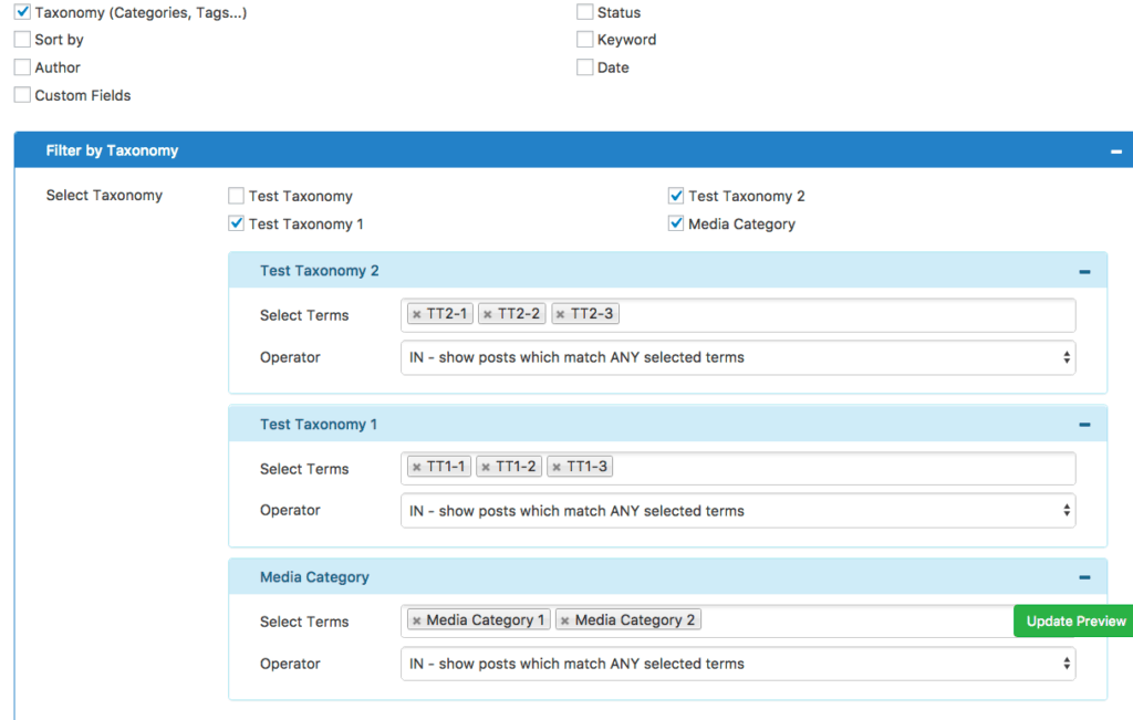 Assegnazione di categorie multimediali e tassonomie personalizzate a Custom Views pro