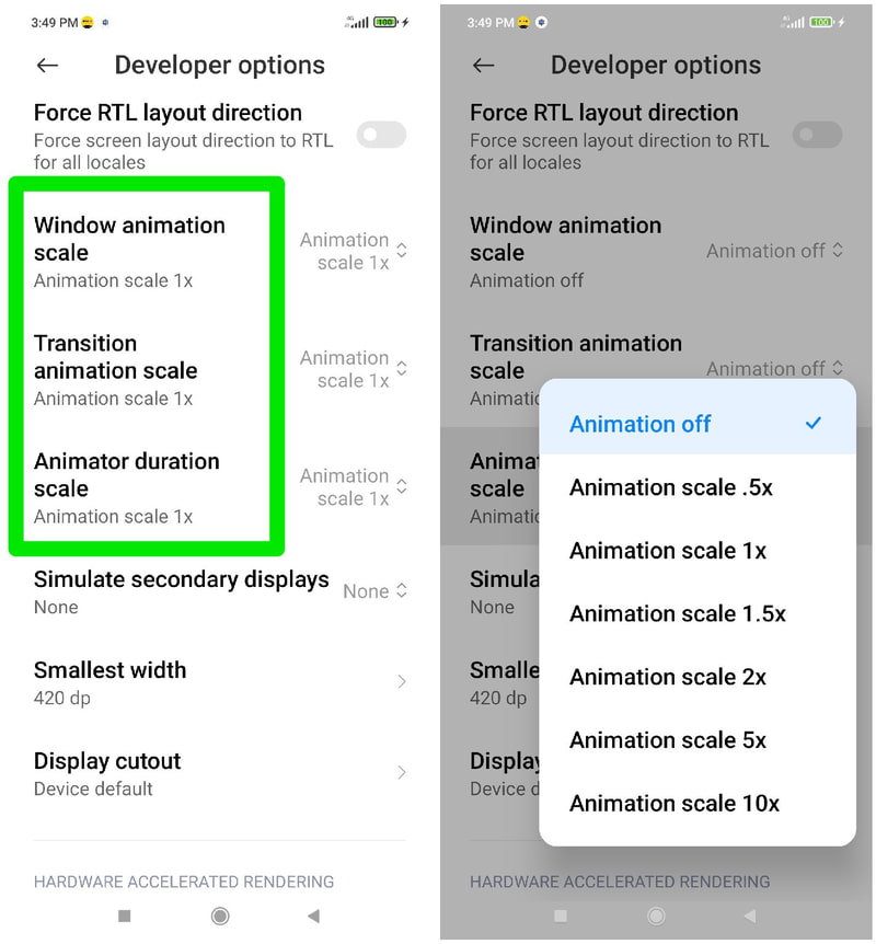 ปิดการใช้งานแอนิเมชั่นบน Android
