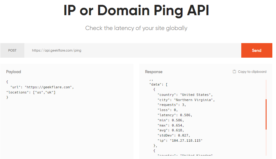 API de ping de geekflare