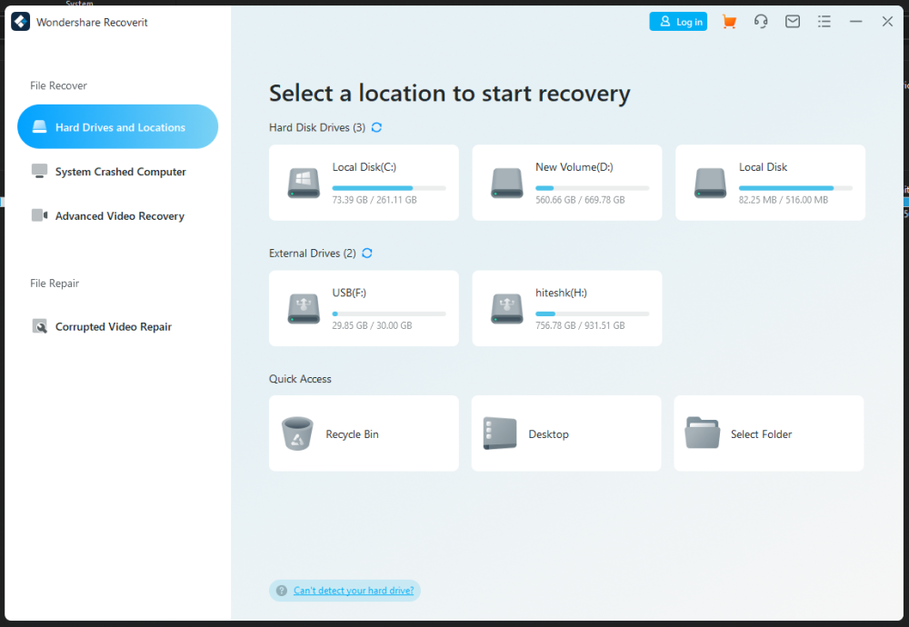 panel de usuario de recoveryit