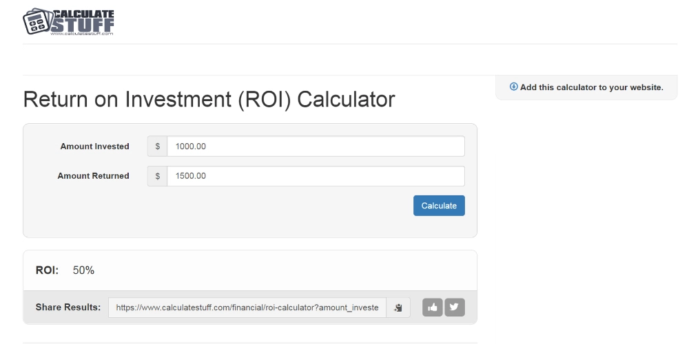 Calculadora de ROI de CalculateStuff
