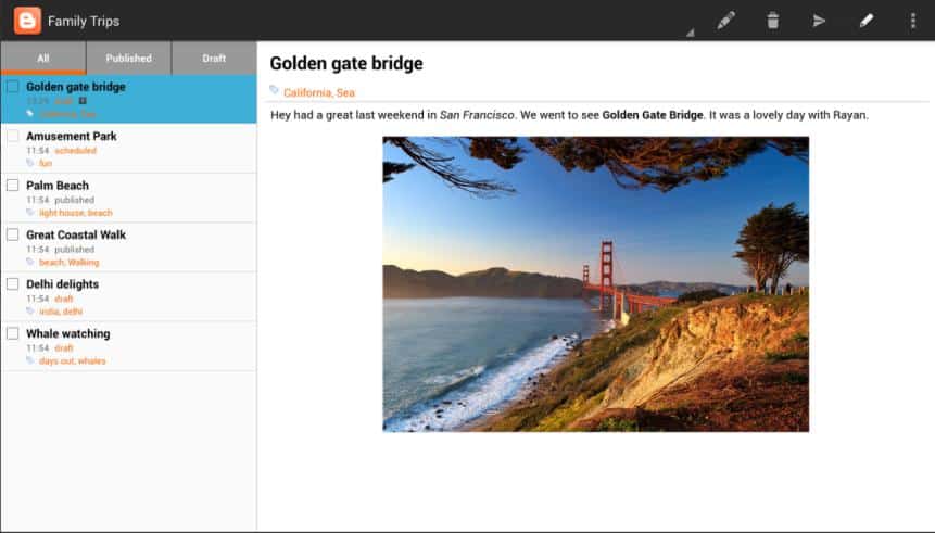Google 的 Blogger 界面