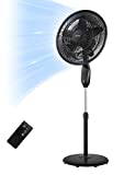 PELONIS PFS45A5BBB 18 インチ 5 ブレード振動、調節可能なスタンディング ペデスタル リモート、LED ディスプレイ、5 速度設定および 7 時間タイマー ファン、ブラック