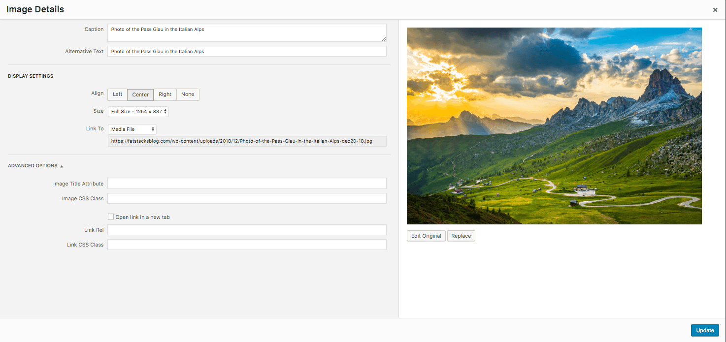 Wordpress'te bir resme nasıl resim yazısı ekleneceğinin ekran görüntüsü