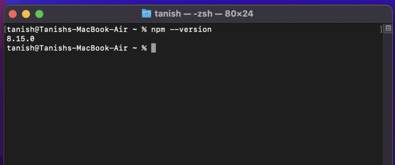 npm --version と入力します