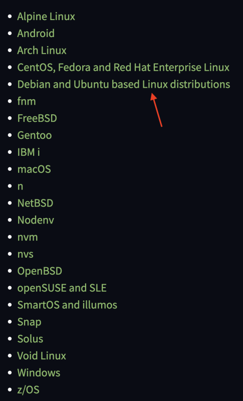 debian および ubuntu ベースの Linux ディストリビューションをクリックします。