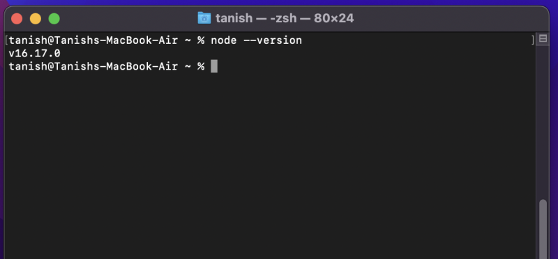 node --version と入力します