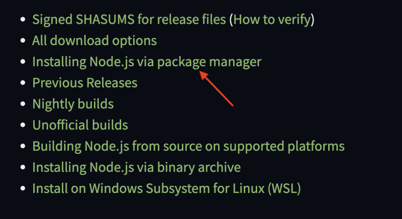 パッケージマネージャーを介してnodejsをインストールをクリックします