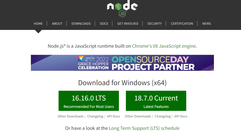 nodejsの公式サイトに行く
