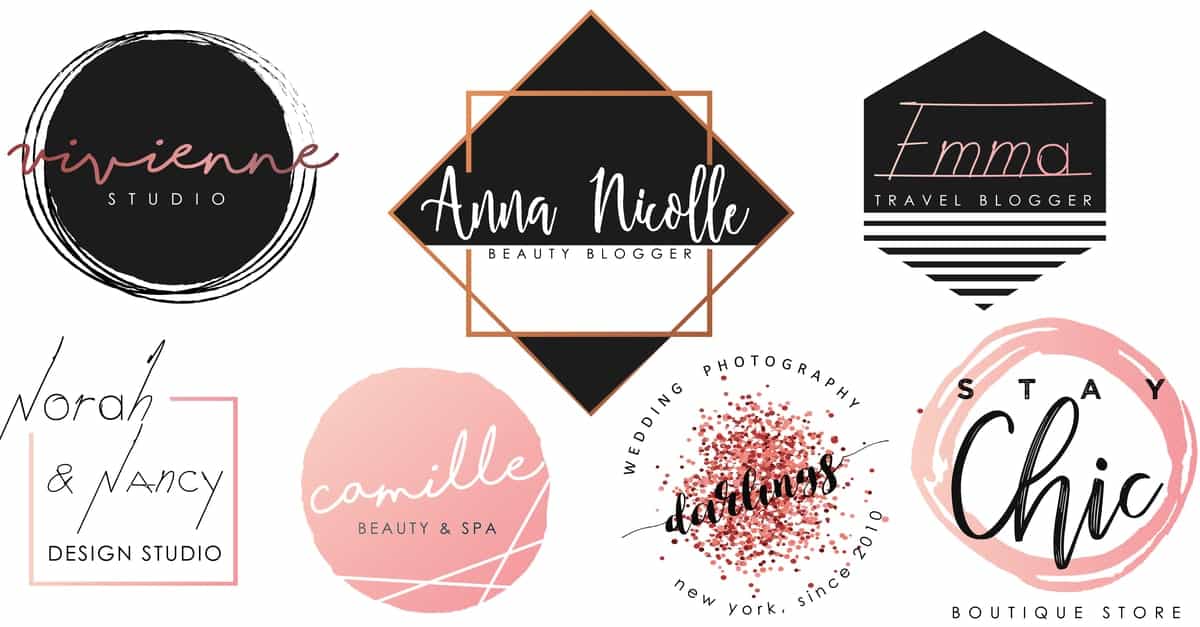 Satu set desain logo hitam dan merah muda untuk merek yang berfokus pada wanita