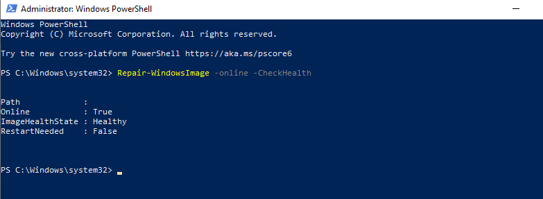 DISM komutunu gerçekleştirmek için PowerShell
