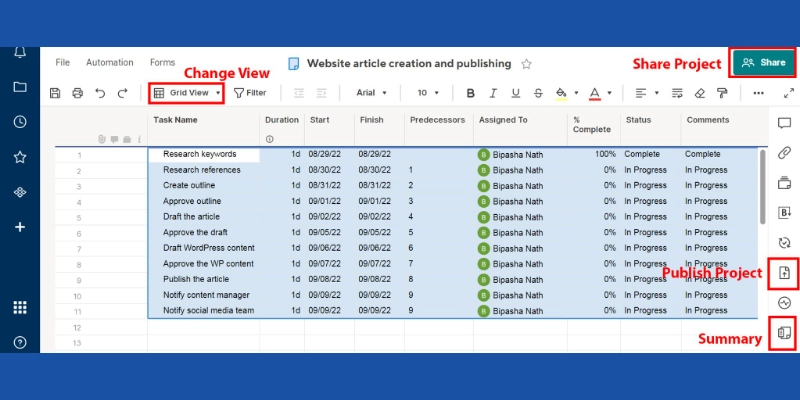 Smartsheet'te Proje Yönetimi