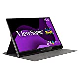 ViewSonic 15,6 Zoll 1080p tragbarer Monitor mit 2-Wege-Stromversorgung, 60 W USB C, IPS, Eye Care, zwei Lautsprechern, eingebautem Ständer mit Abdeckung (VG1655)