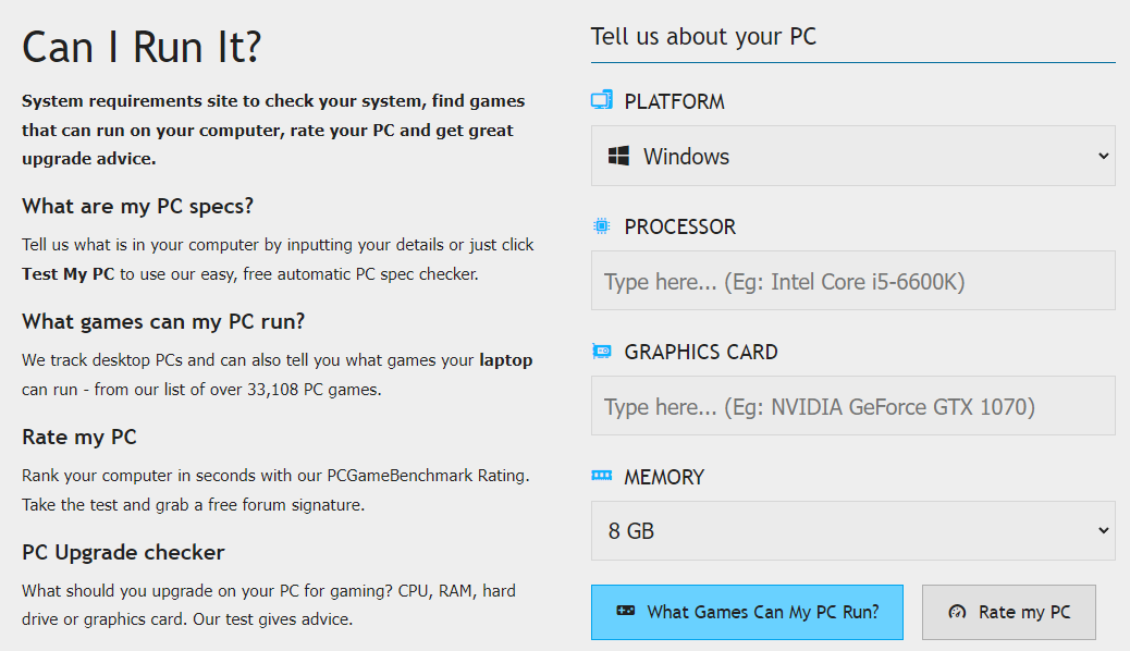 Benchmark joc pentru PC