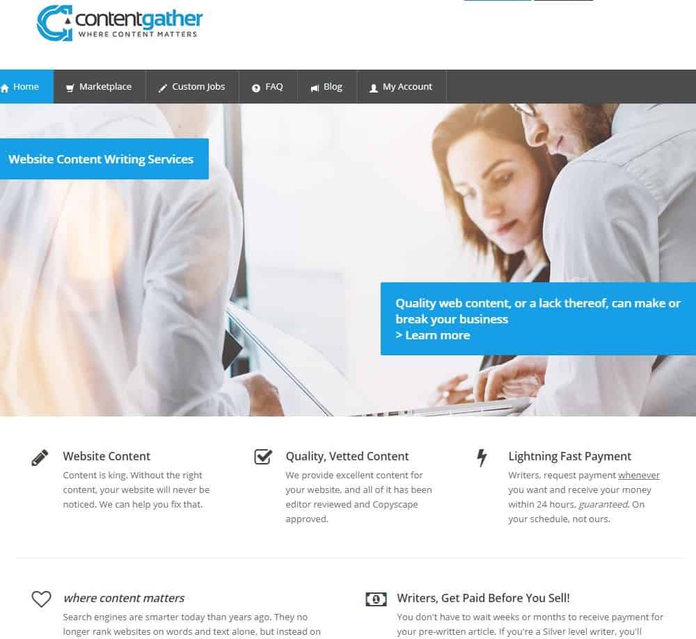 Content Gather Web サイトのホームページ