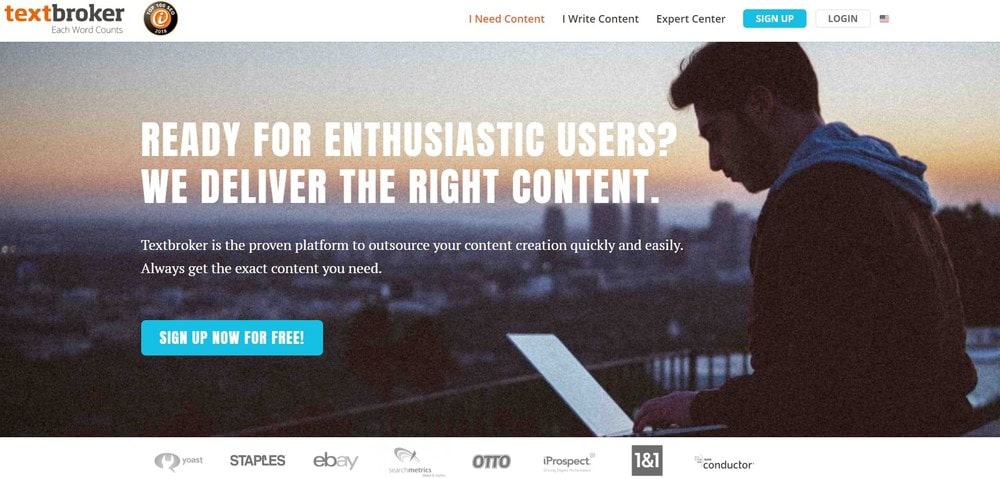 Textbroker ウェブサイトのホームページ