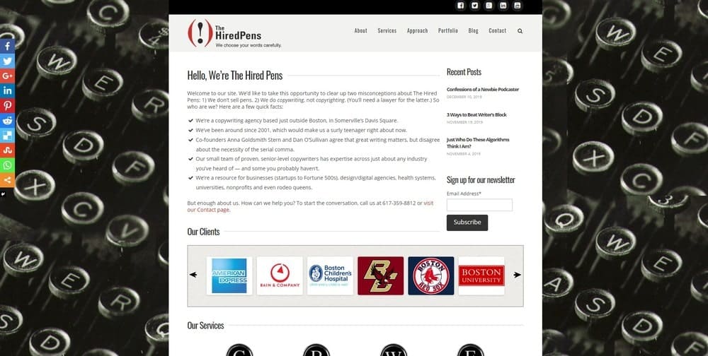 Hired Pens ウェブサイトのホームページ