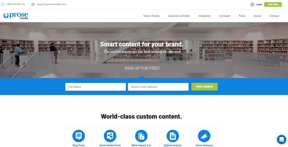 Prose Media ウェブサイトのホームページ