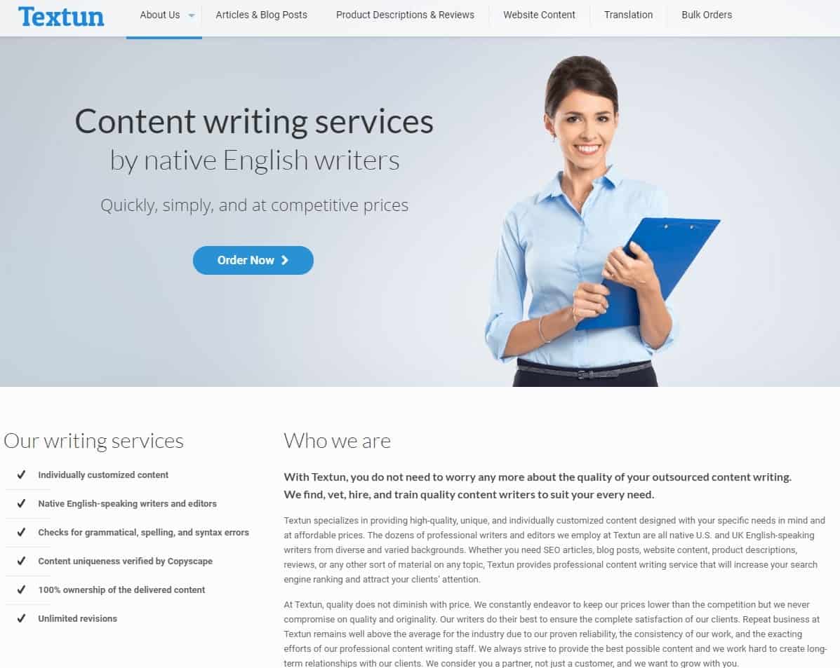 Textun ウェブサイトのホームページ