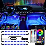 Fahren インテリアカーライト、2ラインデザインの車用LEDストリップライト、1600万色、音楽同期、34のシーンオプション、APP /リモート/コントロールボックスダッシュ下の車用照明キット、DC 12V