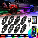 RGB LED ロックライトキット SUPAREE アンダーグロー マルチカラー ネオン照明 APPコントローラー付き タイミング 音楽 エクステリア アンダーボディ カーライト トラック ボート ジープ オフロード 自動車 -8ポッド
