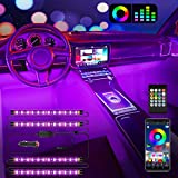 車用LEDライト インテリアライト 2イン1デザイン 4個 48 LEDリモコンとAPPコントローラー照明キット 防水 マルチDIYカラー音楽 車の照明 車の充電器とDC 12V付き