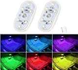 2個の車のLEDライトインテリア、7色のLEDインテリアカーライト、6つの明るいLEDランプビーズ、ポータブルナイトリーディングライト車内の雰囲気、USB充電式照明ライト（7色のライト）